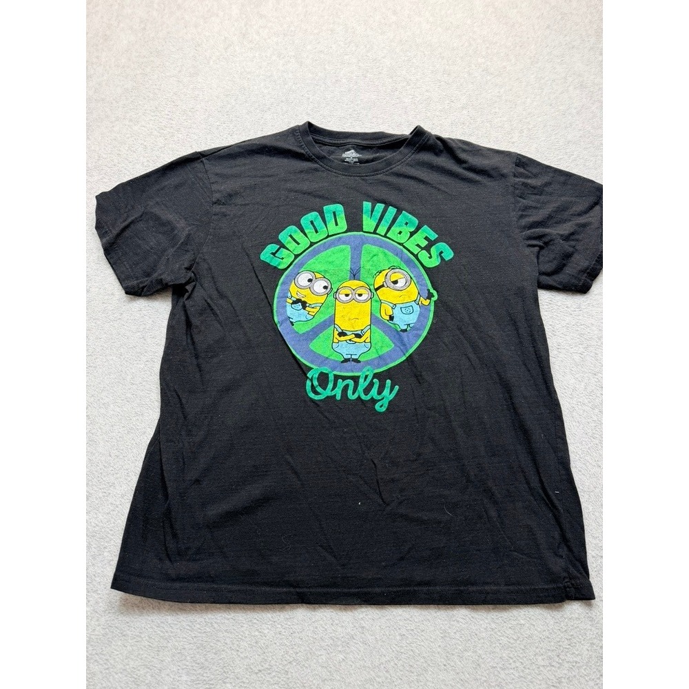 Despicable Me Minions Good Vibes Only Graphic T-Shirt Black XL Peace Sign Tee